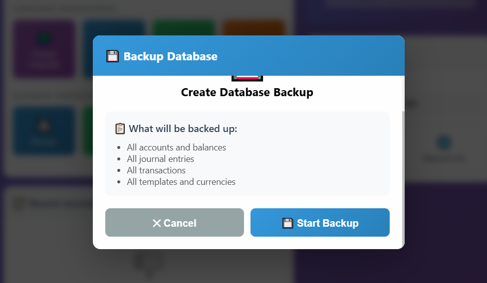Backup button in app
