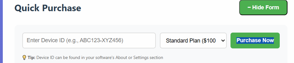 Step 3: Quick Purchase on dashboard